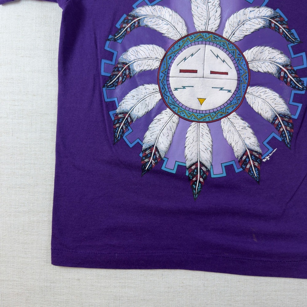 Vintage Fruit of the Loom Best T-Shirt Purple Southwestern Sun Face Graphic M - Picture 9 of 12